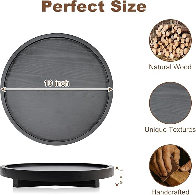 Black Decorative Wooden Tray for Kitchen Counter Bathroom Accessories Sink Vanity Trays Wood Rise... | Amazon (US)