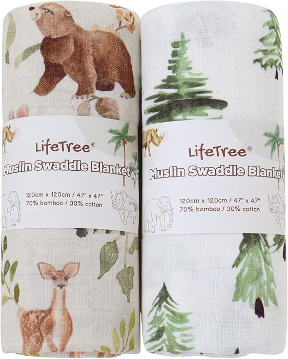 LifeTree Muslin Swaddle Blankets, Woodland Baby Swaddling Wrap Nursery Receiving Blanket for Boys... | Amazon (US)