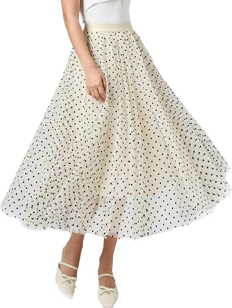 Women’s Tulle Skirts Midi Elastic High Waist Pleated Mesh Flowy A-Line Party Long Tutu Skirts... | Amazon (US)