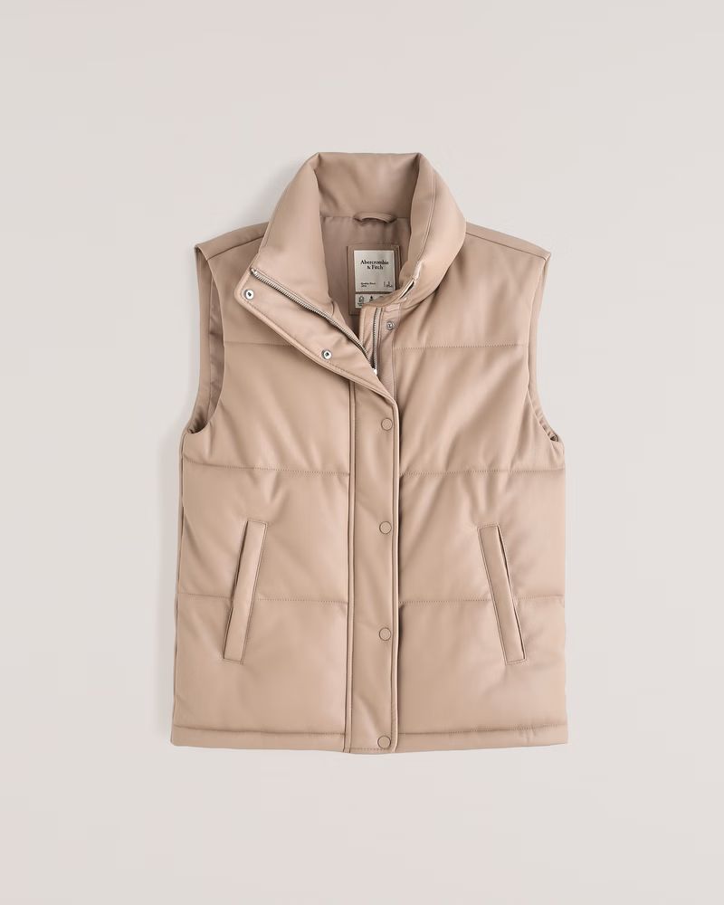 Vegan Leather Duvet Puffer Vest | Abercrombie & Fitch (US)