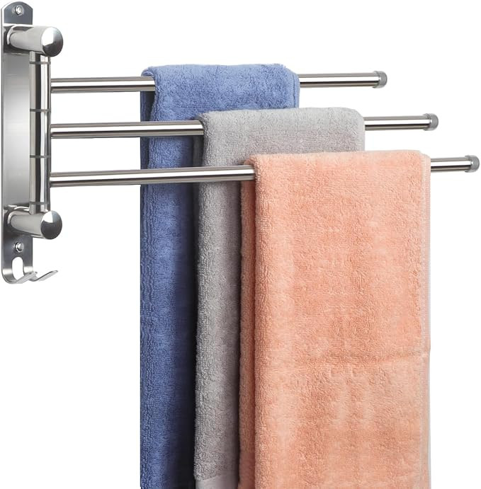Bathroom Towel Rack JSVER 3 Arms Extended Towel Holder, Swivel Towel Bar, SUS304 Stainless Steel ... | Amazon (US)