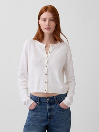 100% Cotton Relaxed Crop Cardigan Sweater | Gap (US)