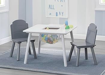 Delta Children Finn Table and Chair Set with Storage, White/Grey | Amazon (US)