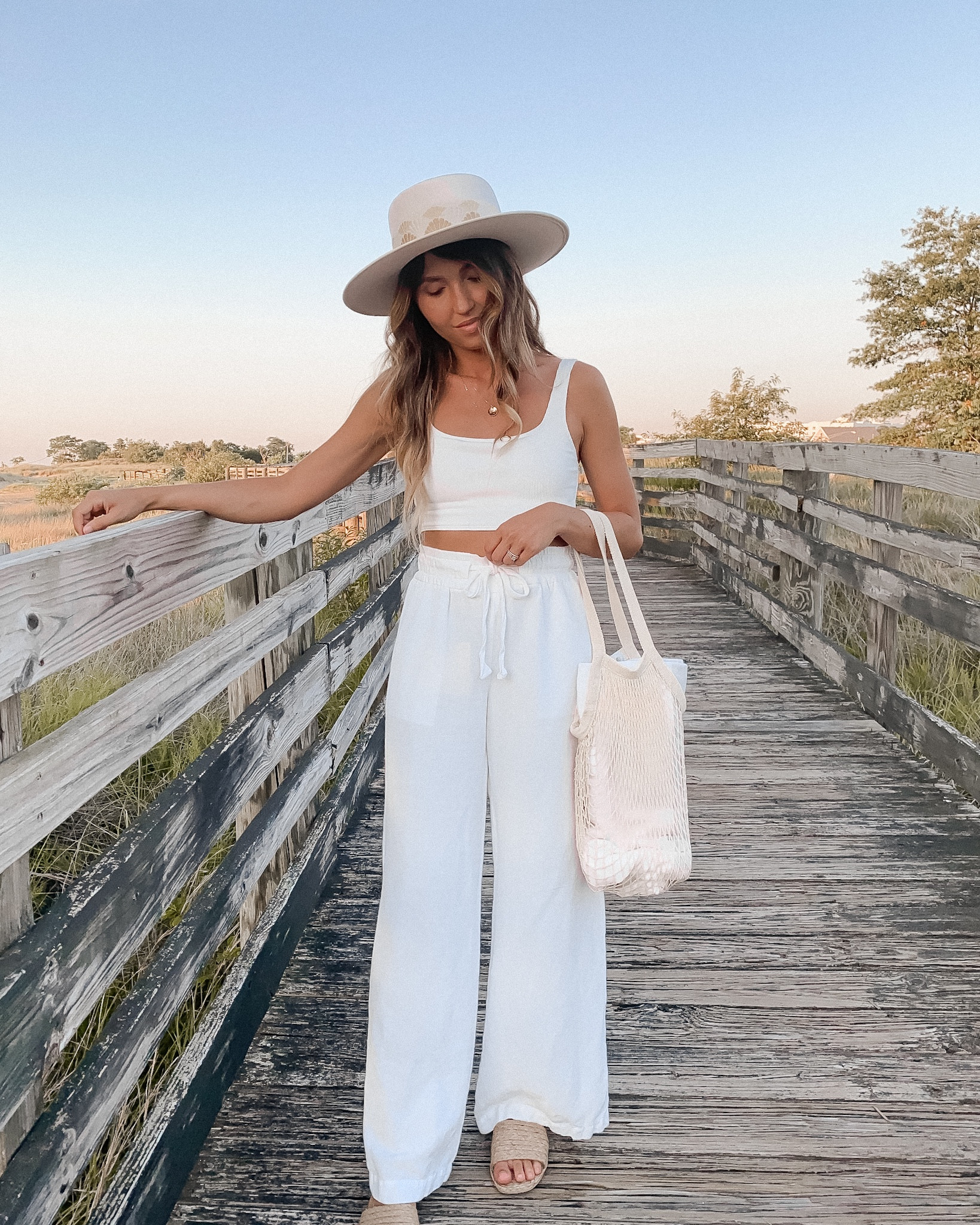 White Linen Look Palazzo Beach Pants