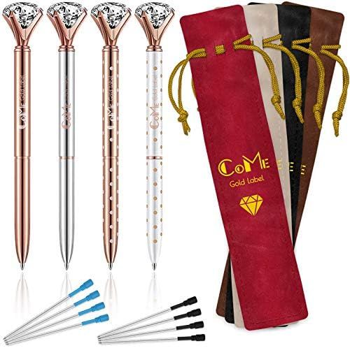 4 Pcs Pack Diamond Pens Rose Gold - 4 Velvet Bags, 8 Ink Refills Black & Blue, Gift Pen Set for W... | Amazon (US)
