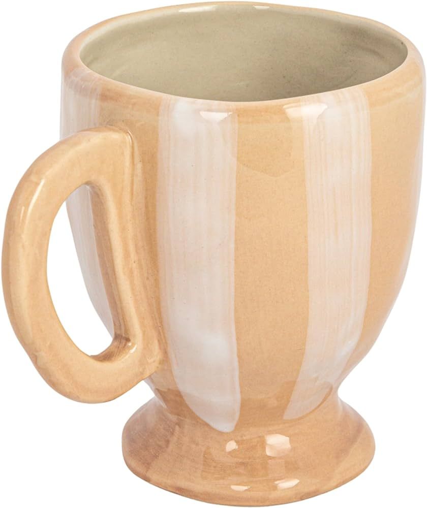 Creative Co-Op Hand-Painted Stoneware Footed Mug with Stripes, Brown and White, Set of 4 | Amazon (US)