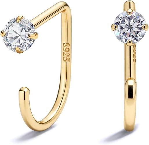 925 Sterling Silver 14K Gold Plated Huggie Half Hoop Earrings — Sleep-Friendly Poke-Free Hypoal... | Amazon (US)