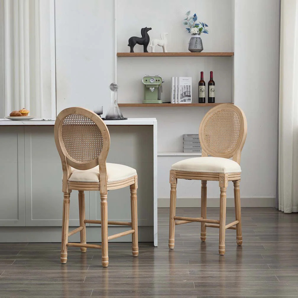 Set of 2 Solid Wood Bar Stools: Classic French Country Design with Upholstered Seating | Wayfair North America