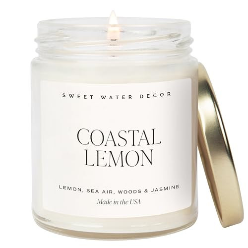 Sweet Water Decor Coastal Lemon Scented Candles - Soy Candles with Lemon, Sea Salt, & Driftwood for Home Decor - Candle Wax with 40 Hours Burn Time - 9oz Gold Lid Clear Jar Candles for Home Scented | Amazon (US)