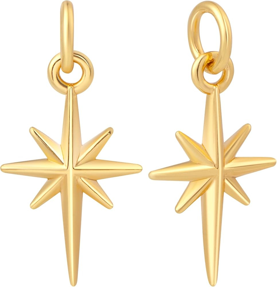 Joez Wonderful 2 Pcs Gold North Star Charms, Brass Polaris Charm with Jump Rings, 18K Gold Plated... | Amazon (US)