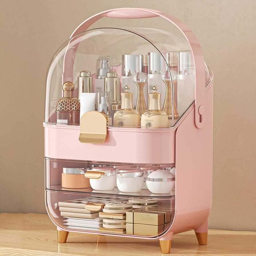Makeup Organizer Cosmetic Display Cases Storage Box for Vanity Dresser Countertop Pink | Amazon (US)