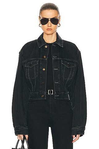 Saint Laurent Neo 80's Denim Jacket in Dark Blue Black - Black. Size 42 (also in ). | FWRD 