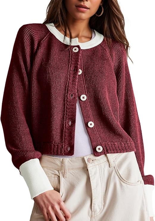 UNCLECAT Women's Cropped Cardigan Sweaters Fall Long Sleeve Open Front Cardigans Button Down Colo... | Amazon (US)