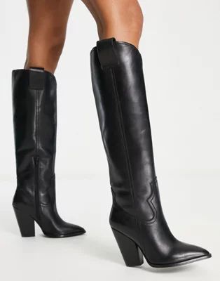 ASOS DESIGN Coral leather western boots in black | ASOS (Global)