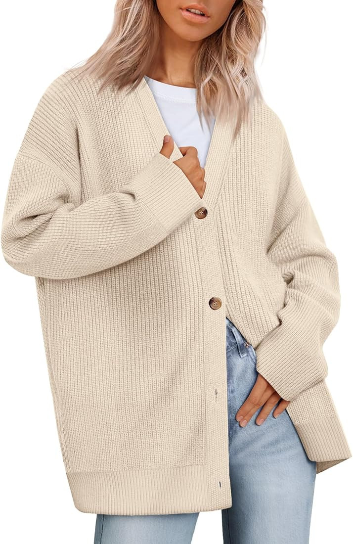 LILLUSORY Women's Cardigan 2023 Open Front Oversized Button Lightweight Sweaters V Neck Loose Car... | Amazon (CA)