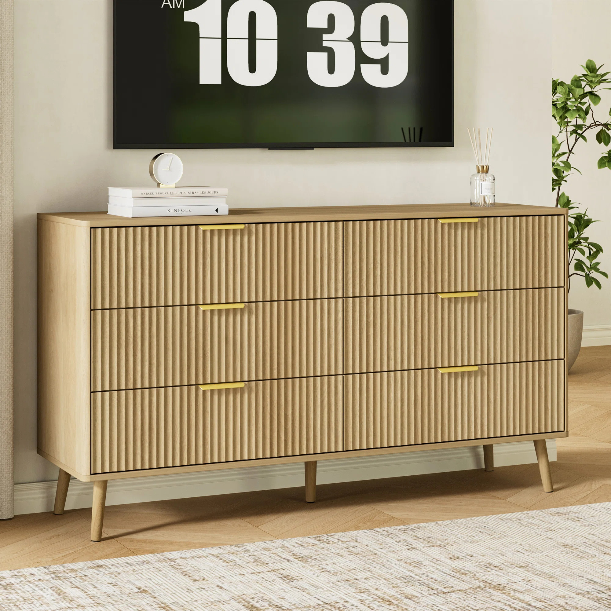 George Oliver Fluted 6-Drawer Double Dresser For Bedroom, 55.1" Modern Chest Of Drawers With Deep... | Wayfair North America