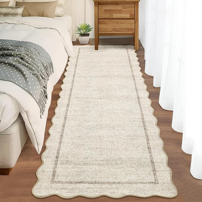 GarveeHome Scalloped Washable Kitchen Runner Rug 2x8, Beige Runners for Hallway, Non Slip Boho So... | Amazon (US)