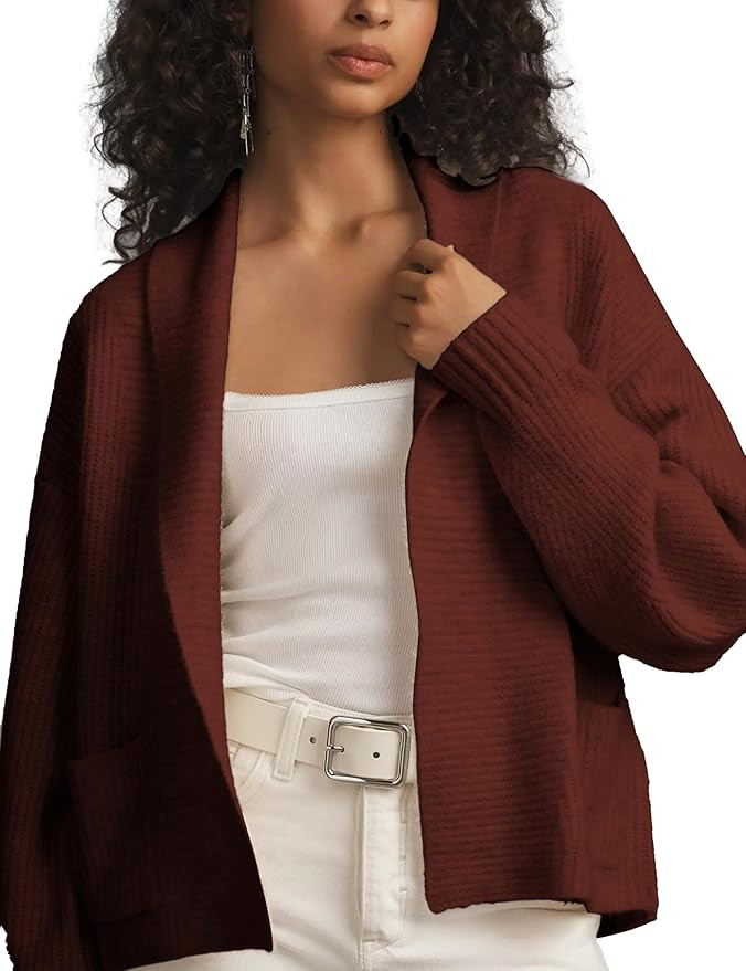 Shawl Collar Cardigan for Women Cropped Open Front Sweater Loose Casual Knitwear Chunky Knit Jack... | Amazon (US)