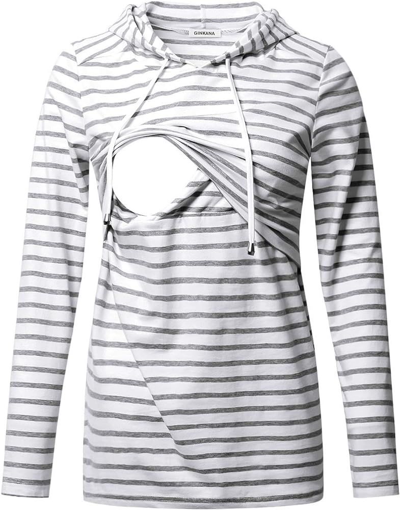 GINKANA Women's Nursing Hoodie Sweatshirt Long Sleeves Breastfeeding Maternity Tops Casual Clothes | Amazon (US)