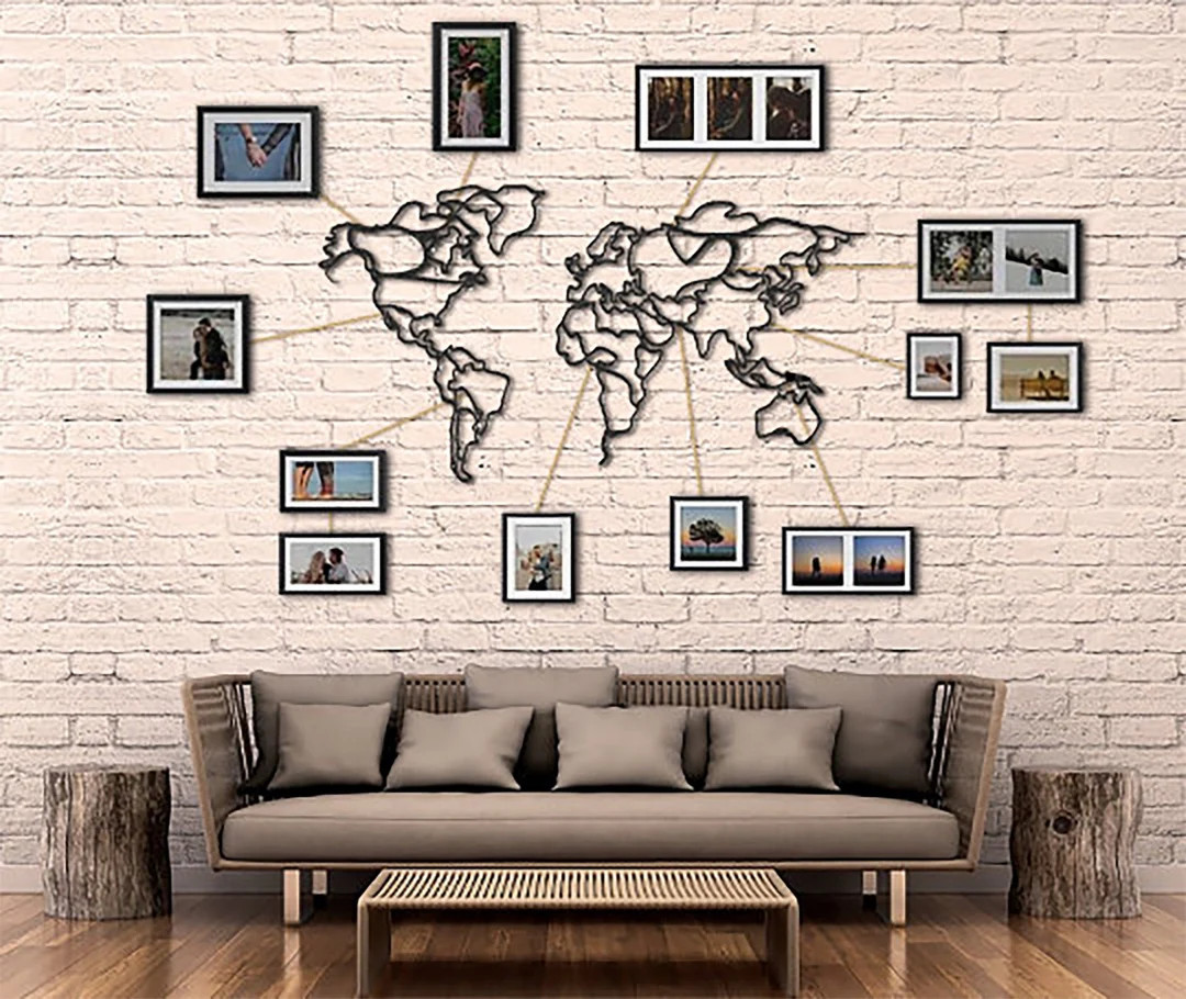 Metal World Map Wall Art With Picture Frames - Scandinavian Design - Etsy | Etsy (US)