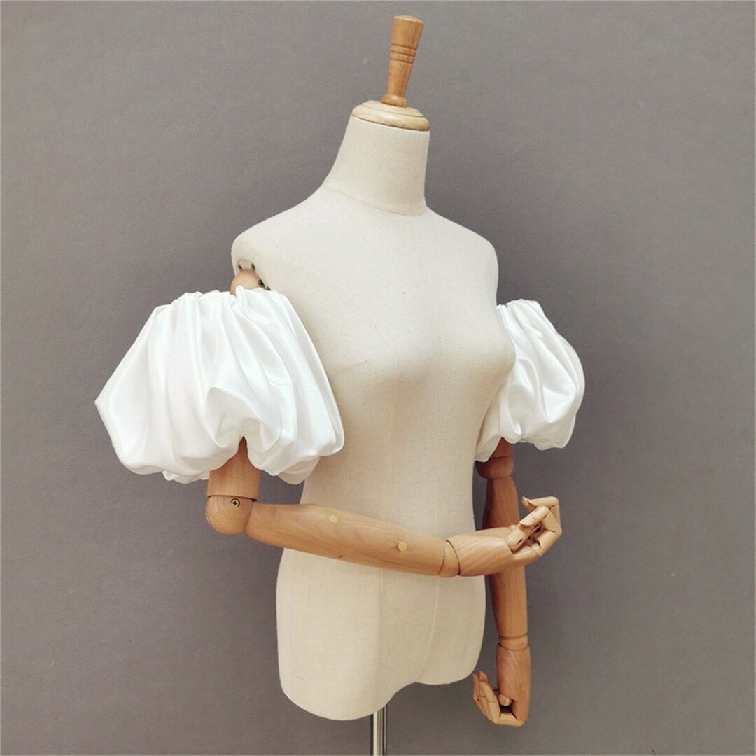 Satin Pop Sleeves Short Removable Sleeves Wedding Dress - Etsy | Etsy (US)