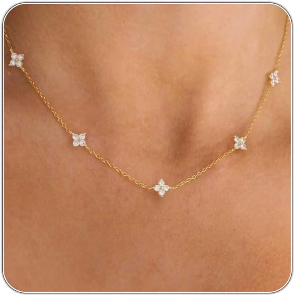 Mothers Day Gifts - Dainty Silver Gold Necklaces for Women Cute Station Choker Simulated Diamond ... | Amazon (US)