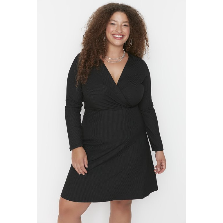 Trendyol Women Plus Size Mini Double-Breasted Slim Fit Knitted Plus Size Dress | Walmart (US)