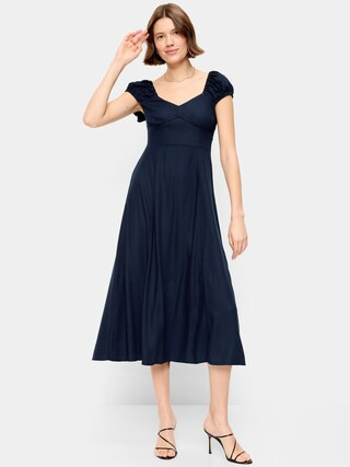Short-Sleeve Fit & Flare Midi Dress | Old Navy (US)