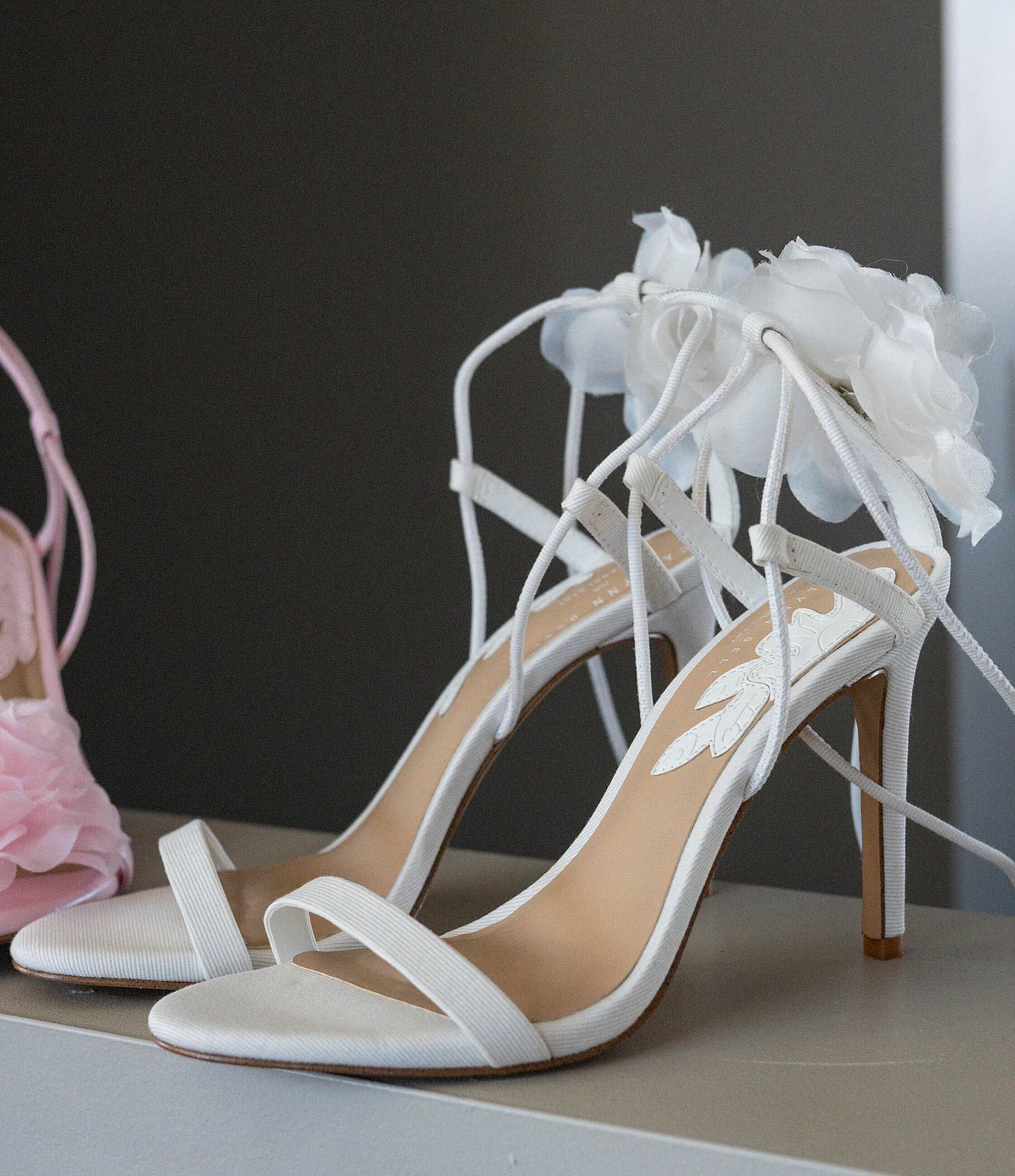 x Caelynn Bell Papillon Fabric Flower Ankle Wrap Dress Sandals | Dillard's