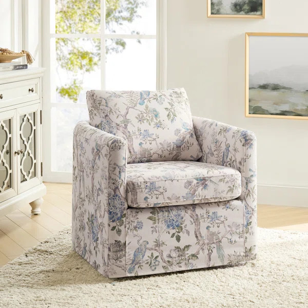 Dunnuck Upholstered Slipcovered Swivel Barrel Chair | Wayfair North America