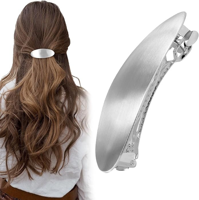 3inch Oval Hair Barrette Vintage Metal Large Hair Clip Silver French Wedding Prom Formal Hair Acc... | Amazon (US)