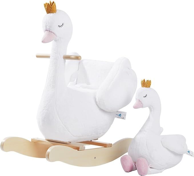 labebe Kids Rocking Horse White Swan with Little Plush Doll Toys, Stuffed Animal Wooden Rocker fo... | Amazon (US)
