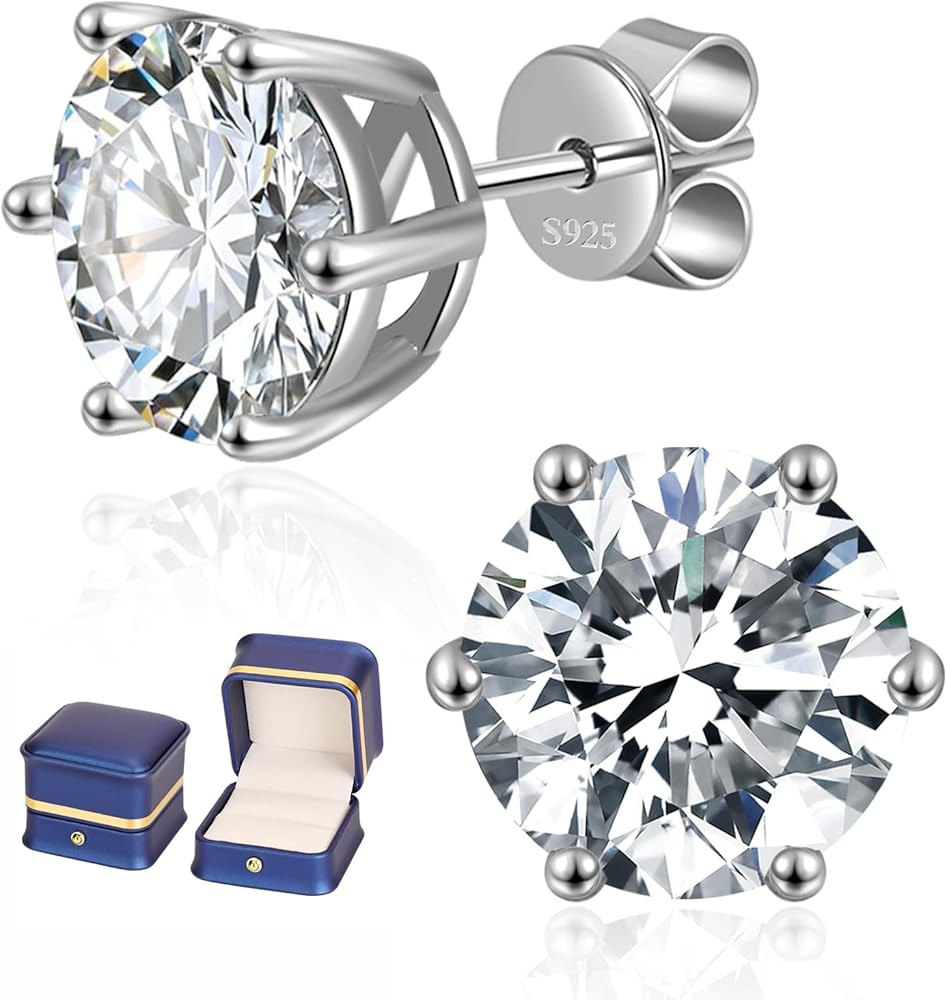 Moissanite Stud Earrings for Women Men, 0.6-6CT 18K Gold Plated Sterling Silver Six Prong Moissan... | Amazon (US)