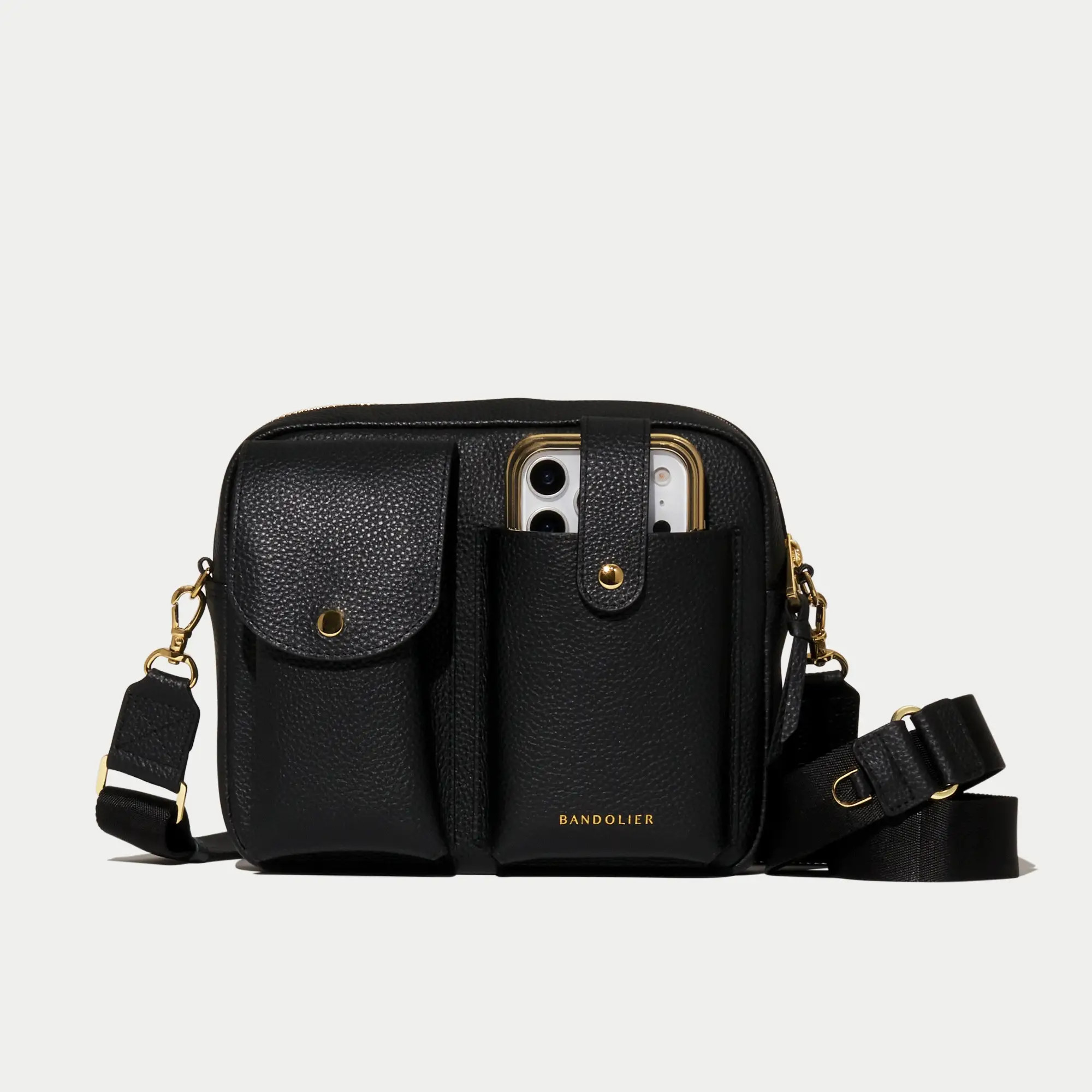 Dillon Dual Pocket Crossbody Bag - Black/Gold | Bandolier