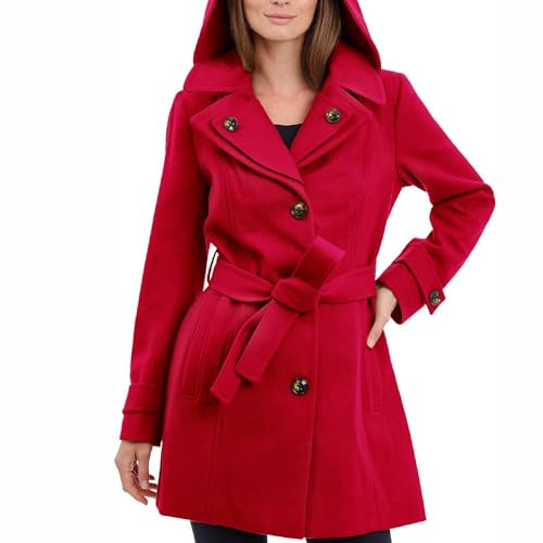 London Fog Women's Double Lapel Thigh Length Button Frontwool Coat With Belt Outerwear, Red, X-Large | Amazon (US)