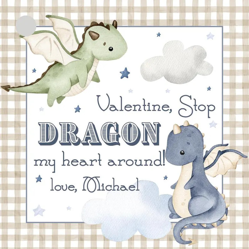 Dragon Valentine Gift Tags | Printable Boy Classroom Valentines Stickers | Etsy (US)