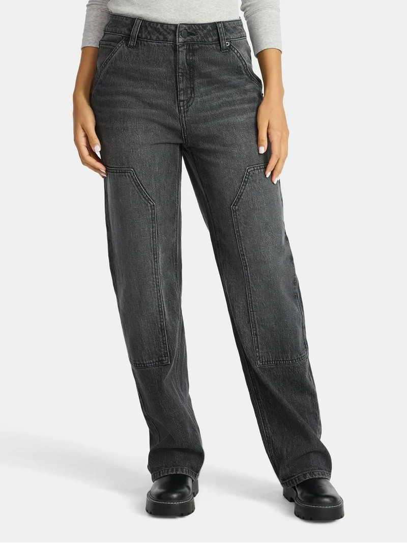 Time and Tru Women's High Rise Straight Jeans with Carpenter Details, 30" Inseam, Sizes 0-20 - Wa... | Walmart (US)