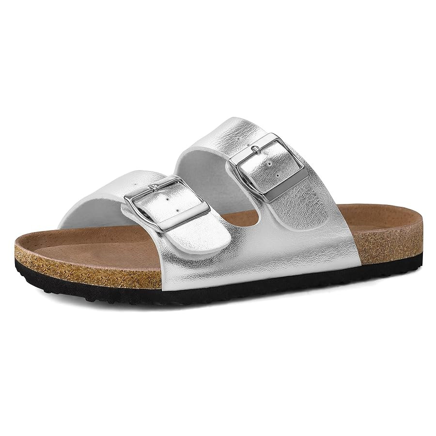mysoft Womens Flat Sandals Cork Footbed Slides 2 Straps Adjustable Buckle Slip On Summer with +Co... | Amazon (US)