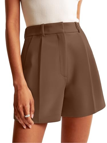 NIMIN Shorts for Women High Waisted Dressy Tailored Work Shorts Pleated Business Casual Work Office 2025 Summer Trendy Trouser Linen Shorts Dark Brown Large | Amazon (US)