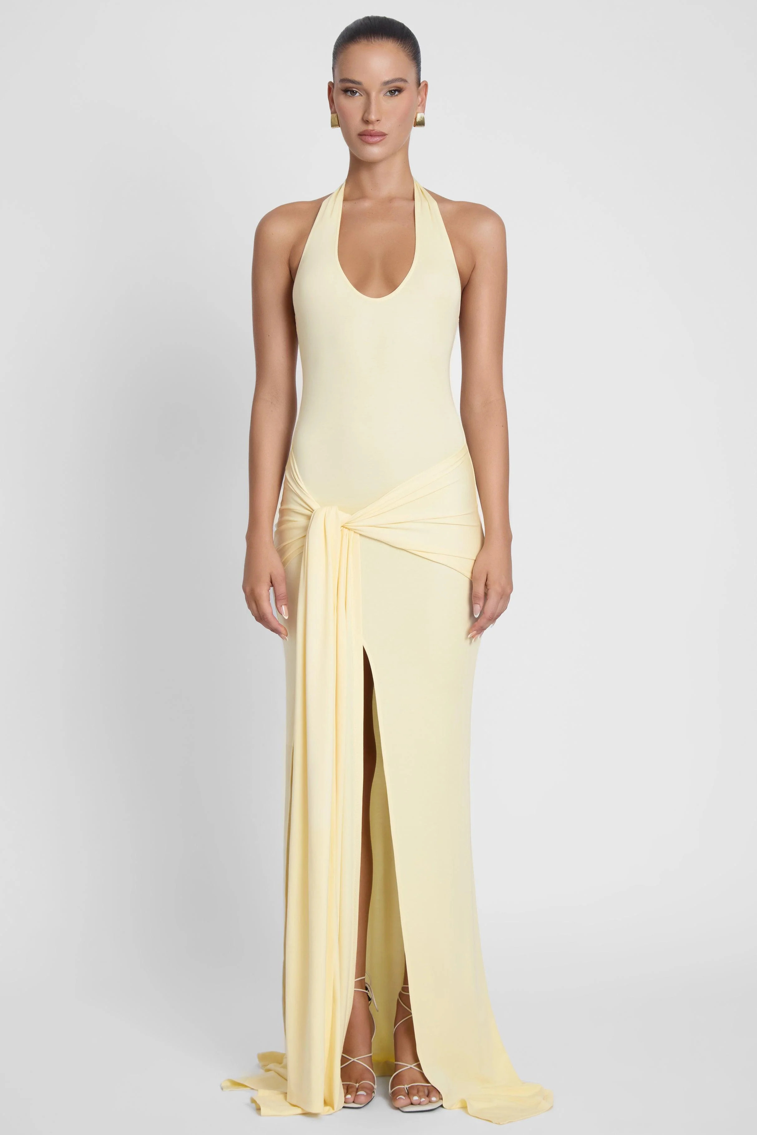 Heaven Halter Jersey Knot Maxi Dress - Yellow | LEAU (US)