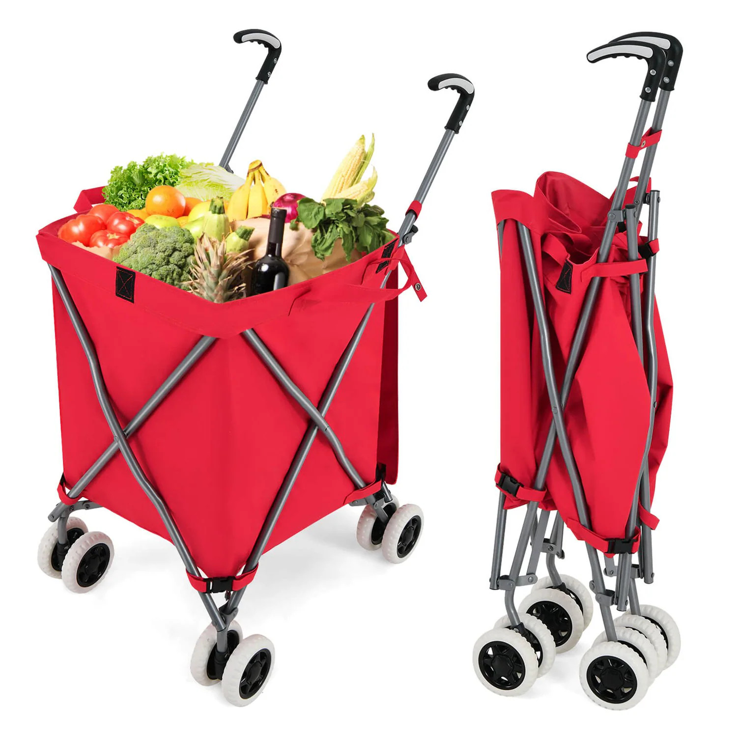 Costway Folding Shopping Cart Utility with Water-Resistant Removable Canvas Bag Red one_size | CSHY002567 | Lowe's