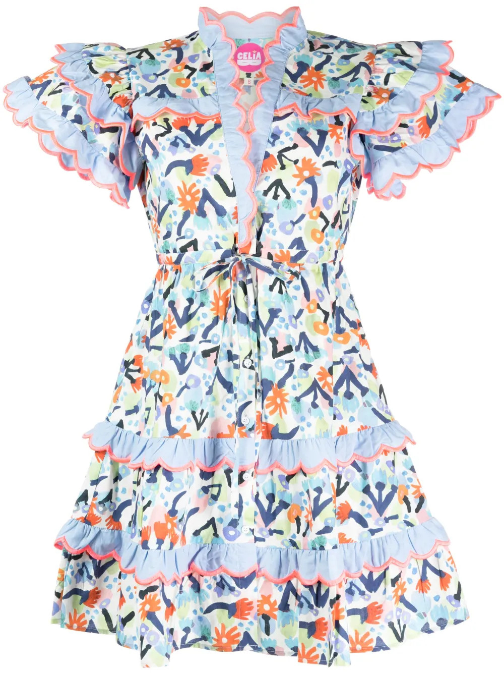 Celia B Caspio floral-print Frilled Minidress - Farfetch | Farfetch Global