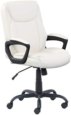 Amazon Basics Classic Puresoft PU-Padded Mid-Back Office Computer Desk Chair with Armrest - Cream | Amazon (US)
