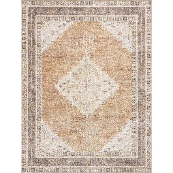 Reseca Oriental Traditional Vintage Distressed Machine Washable Area Rug - 7'10" x 10' - Light Br... | Bed Bath & Beyond