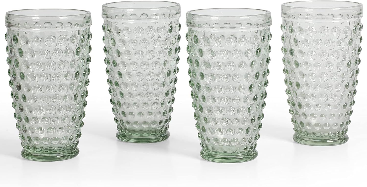 Martha Stewart Chauncey 4-Pack 14.3 oz Hobnail Handmade Glass Tumbler - Green | Amazon (US)