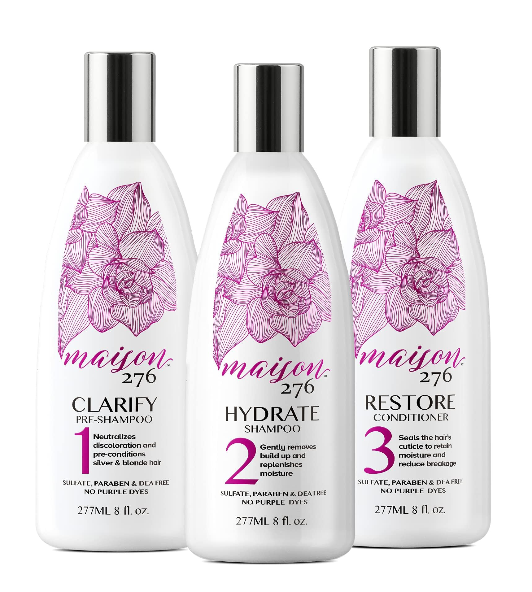 Maison 276 Pre-Shampoo, Shampoo and Conditioner for Silver, Gray & Blonde Hair, 3-Step System Ton... | Amazon (US)