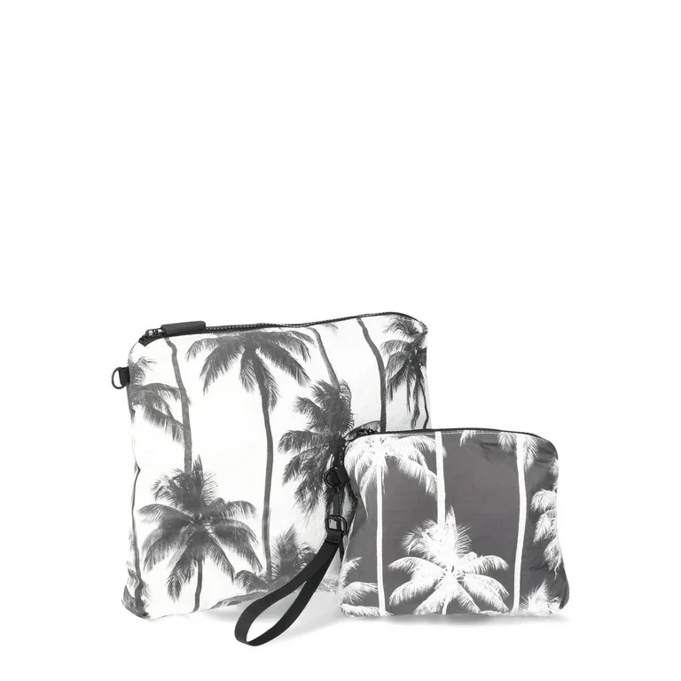 No Boundaries Women's Beach Wipeable Pouch, Black/White Palm | Walmart (US)
