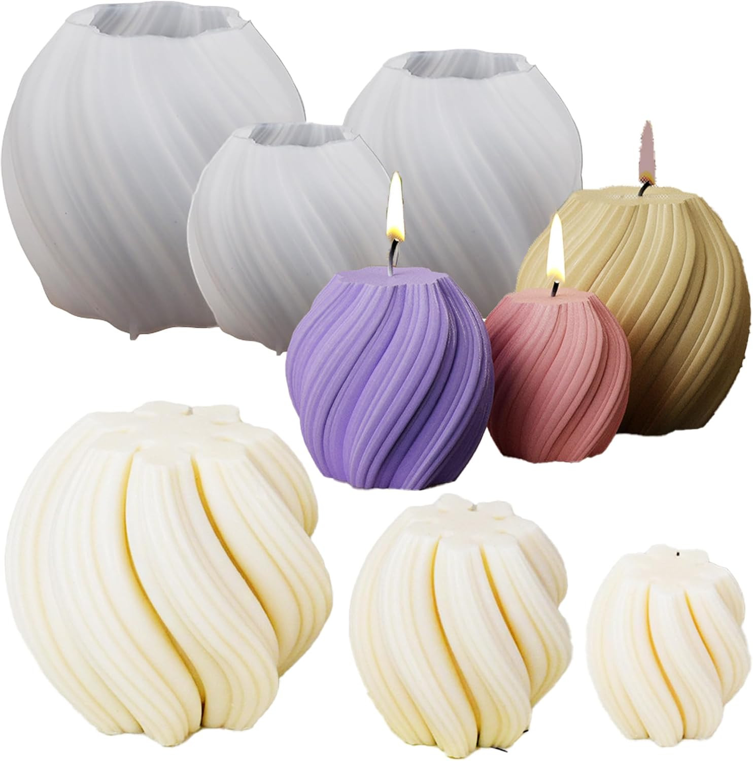 3 Pack Wave Candle Molds - Multiple Size Ball, Spiral & Resin Casting Molds for Soap Making & Hom... | Amazon (US)