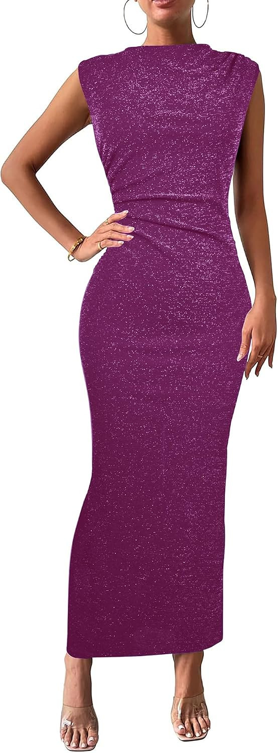 Womens Bodycon Dress Silver Back Slit Sleeveless Elegant Party Cocktail Formal Fall Maxi Dresses | Amazon (US)