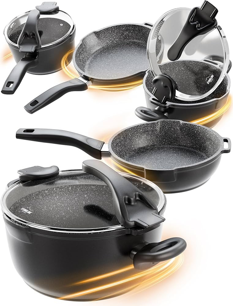 STONELINE Future Topfset Induktion, 8-teiliges Topfset mit Pfanne und Sieb Deckel, Kochtopf Set b... | Amazon (DE)